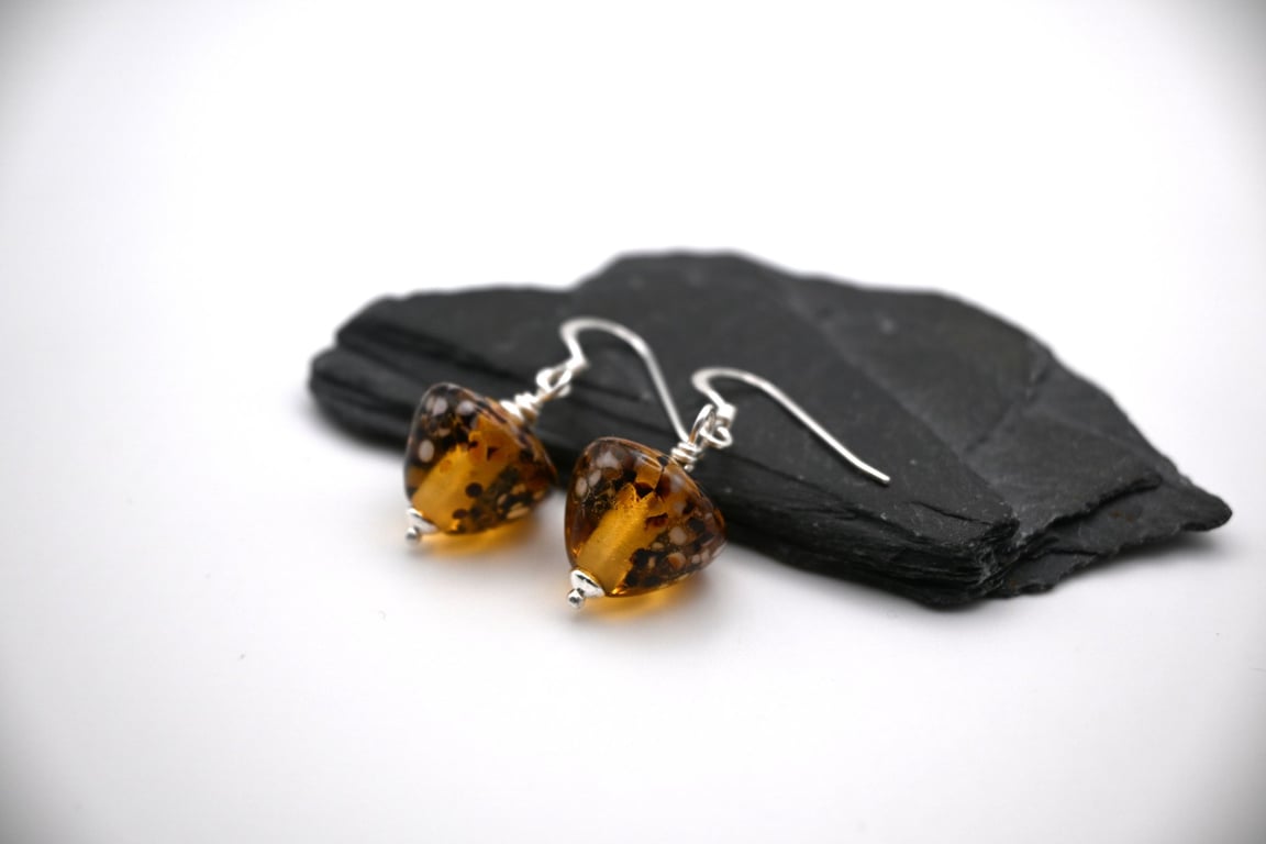 leopard print cone lampwork glass earrings