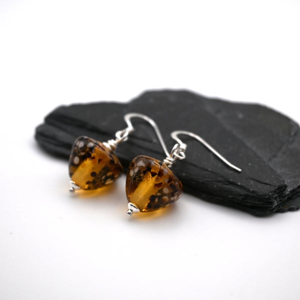 leopard print cone lampwork glass earrings