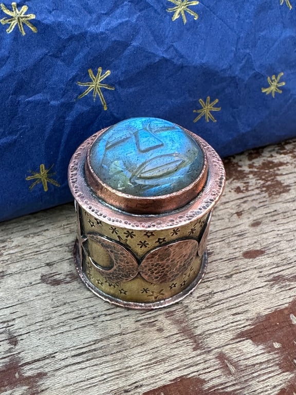Little Copper and Brass Box with Labradorite Face