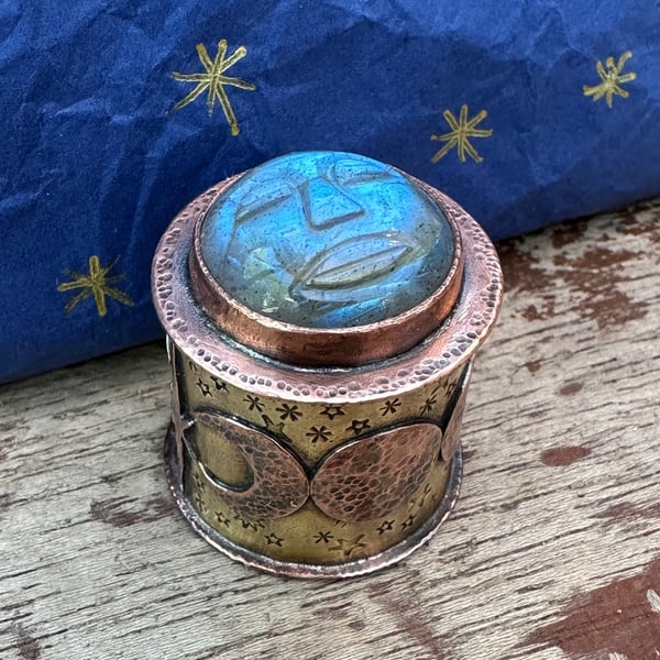 Little Copper and Brass Box with Labradorite Face