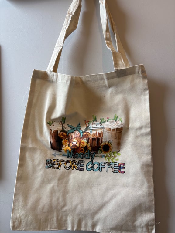 Moody before Coffee Highland Cow Tote 