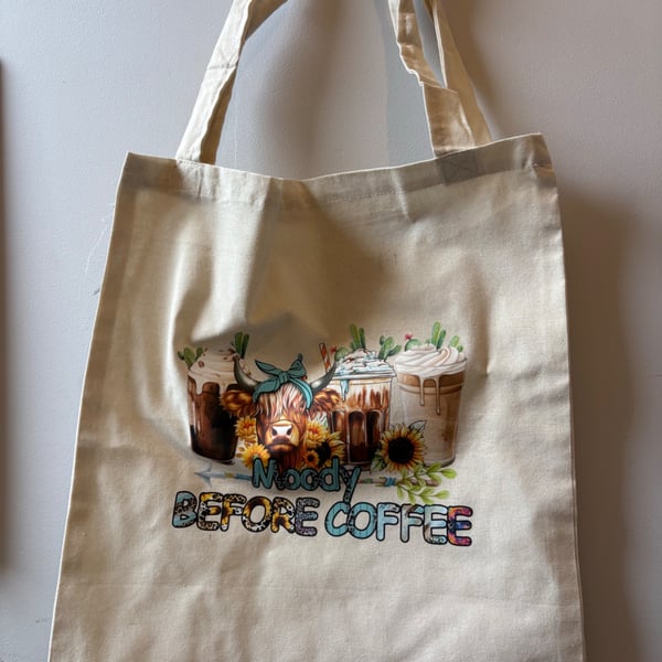 Moody before Coffee Highland Cow Tote 