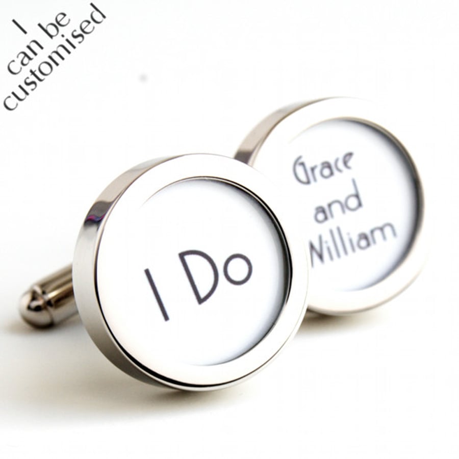 I Do Cufflinks in 1920s Style with the Names of the Bride and Groom