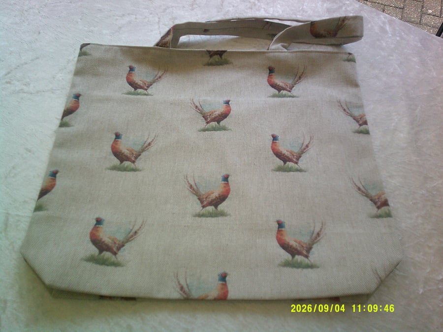 Pheasants on Beige Fabric Bag