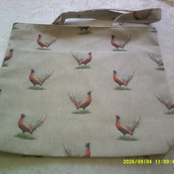 Pheasants on Beige Fabric Bag