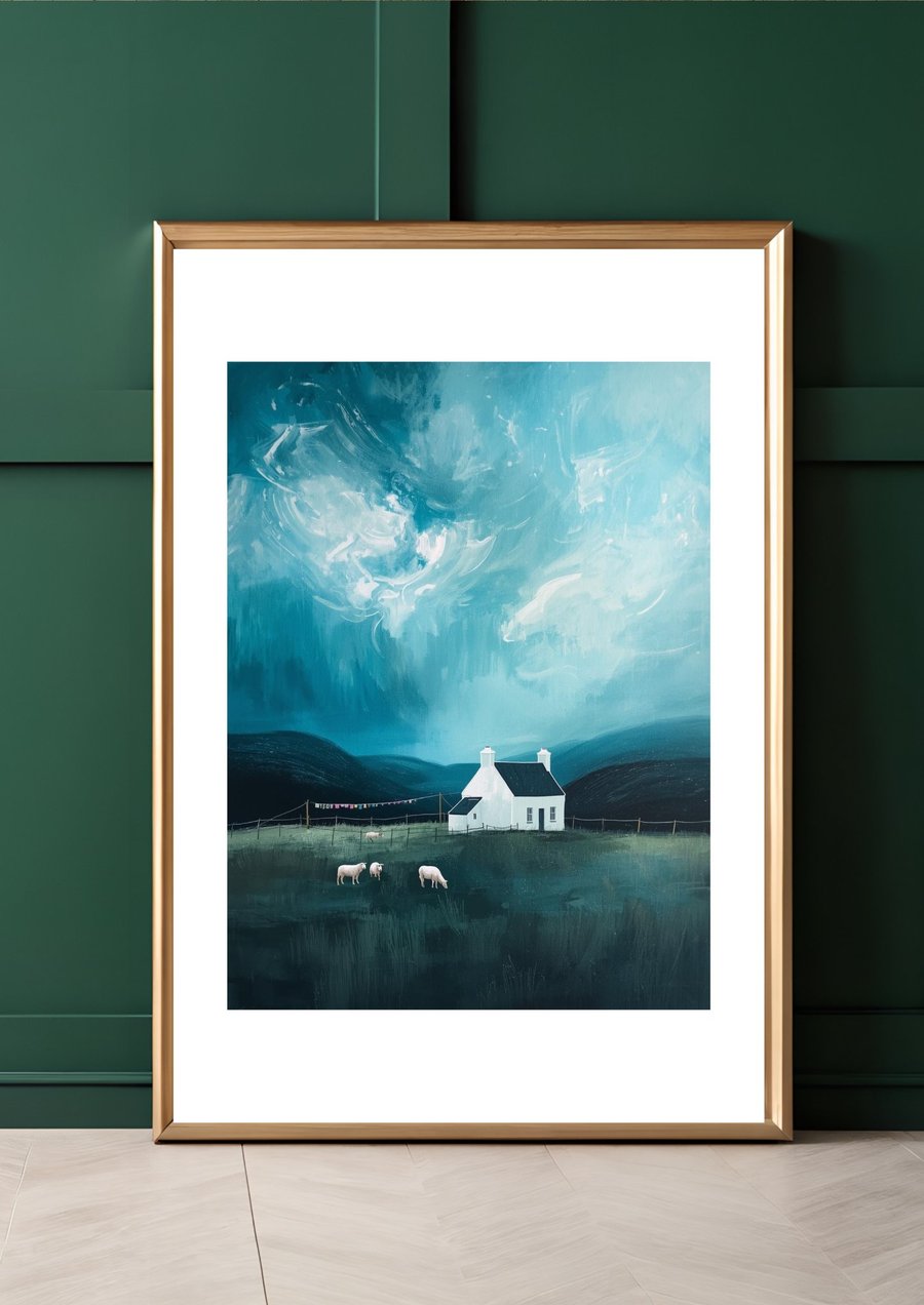The Highland Bothy - Scottish Countryside A4 Art Print - Hikers Wall Decor