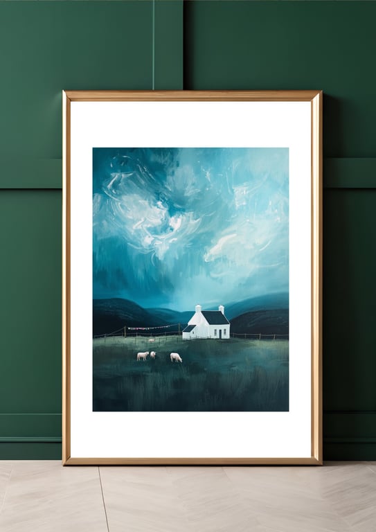 The Highland Bothy - Scottish Countryside A4 Art Print - Hikers Wall Decor