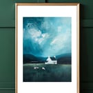 The Highland Bothy - Scottish Countryside A4 Art Print - Hikers Wall Decor