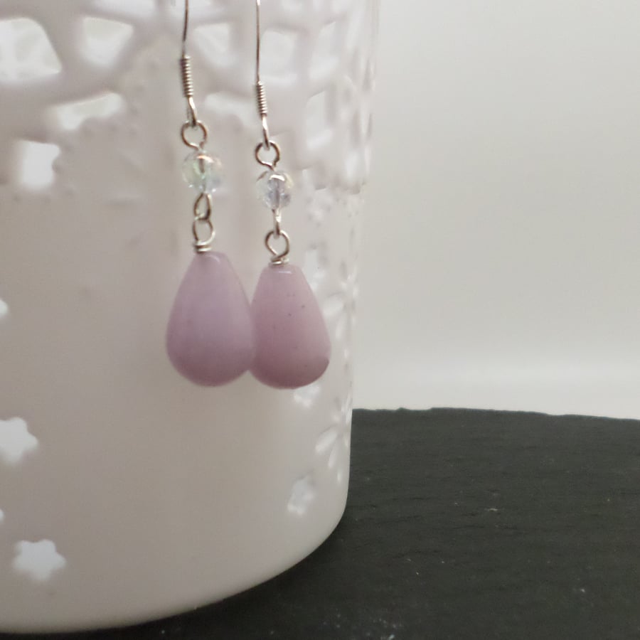 Lavender coloured quartzite and sterling silver earrings