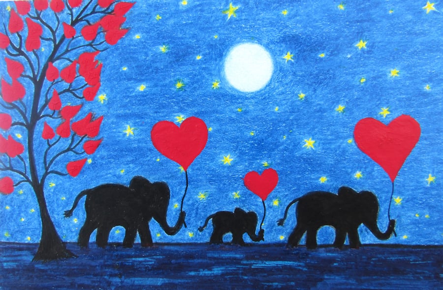 Elephant Card, Birthday Hearts, Mum Dad Son Daughter Card, Baby Animal Moon Star