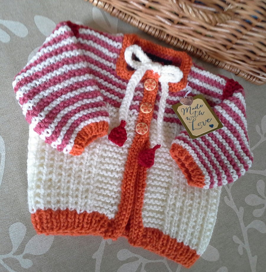 Baby Girl's  Hand Knitted Jacket with Merino Wool 0-6 months