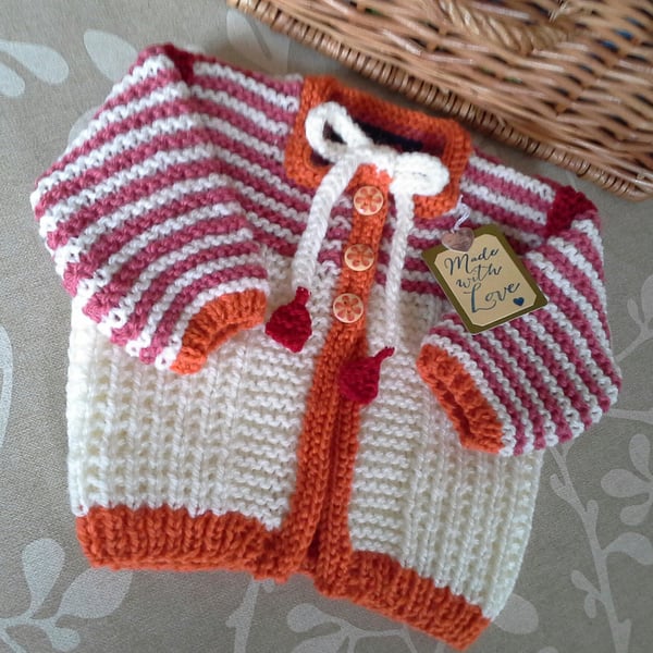 Baby Girl's  Hand Knitted Jacket with Merino Wool 0-6 months