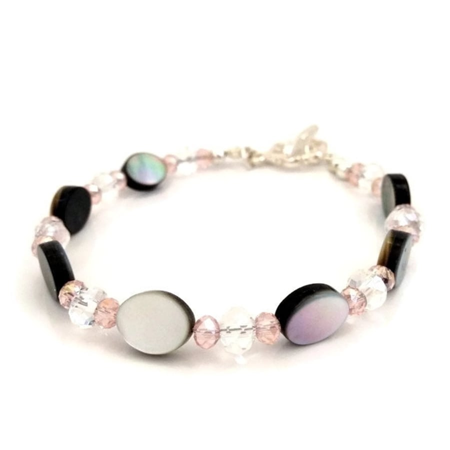 SALE - Black Lipped Shell & Crystal Bracelet