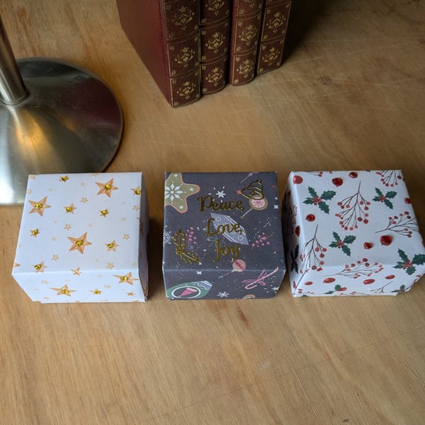 A set of three handmade, raised lid, Christmas gift boxes - Set B