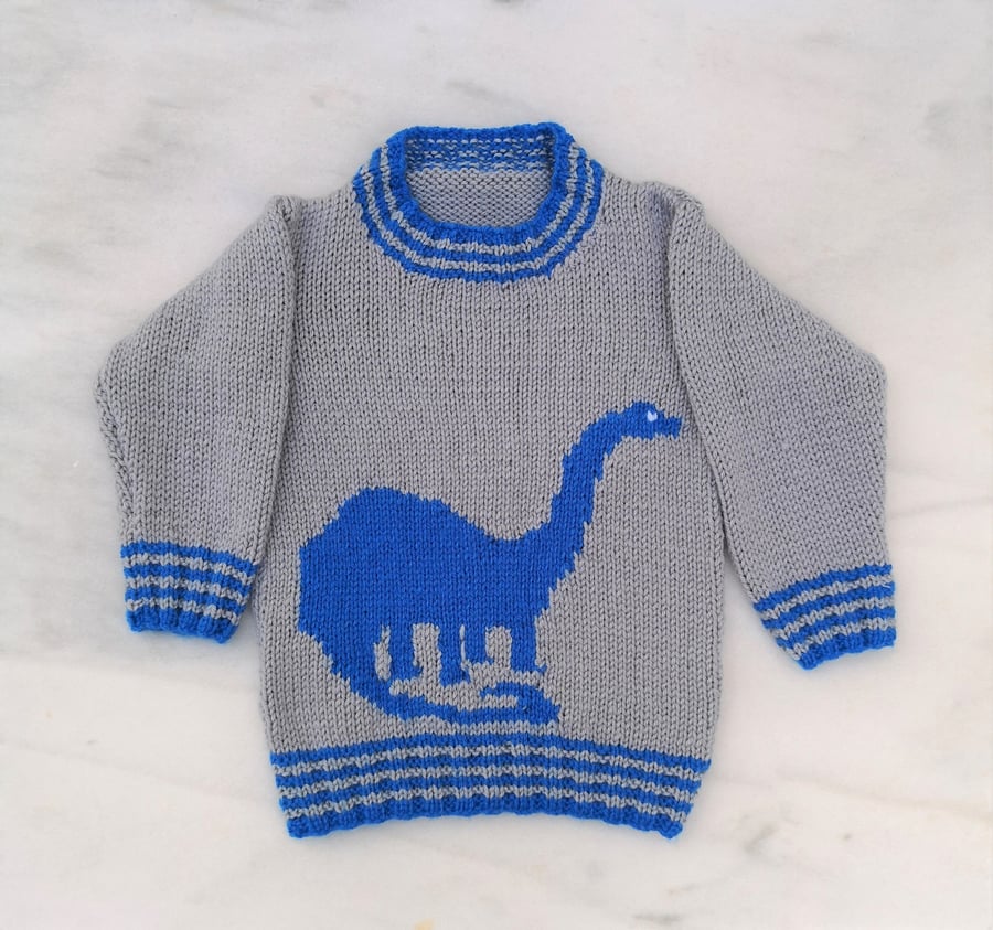 Dinosaur Child's Sweater and Hat - Brontosaurus - Digital Knitting Pattern