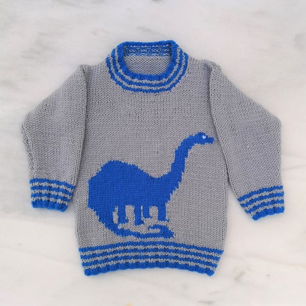 Dinosaur Child's Sweater and Hat - Brontosaurus - Digital Knitting Pattern