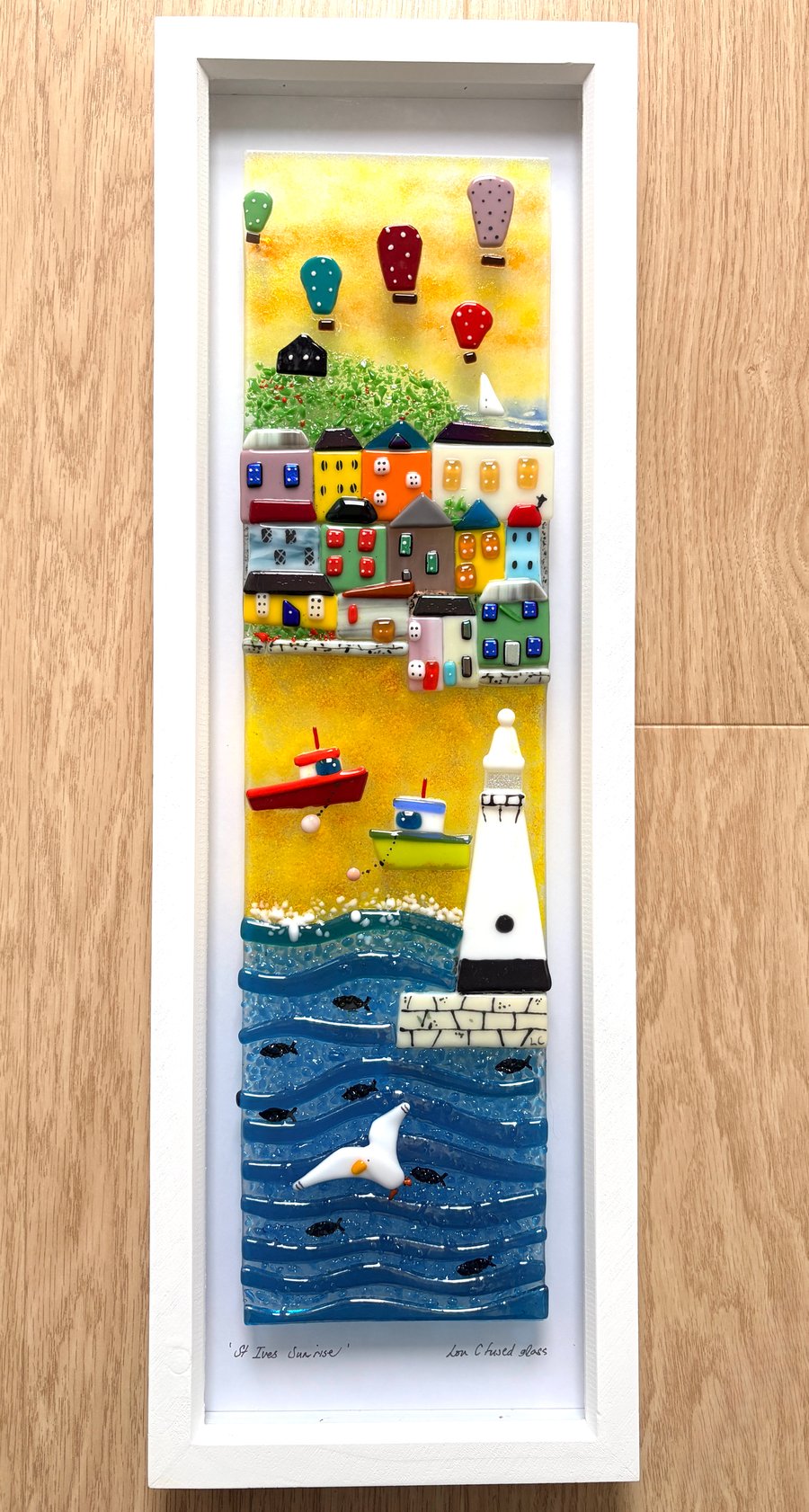Sunrise in st Ives- fused glass framed art