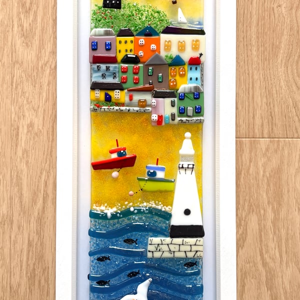 Sunrise in st Ives- fused glass framed art