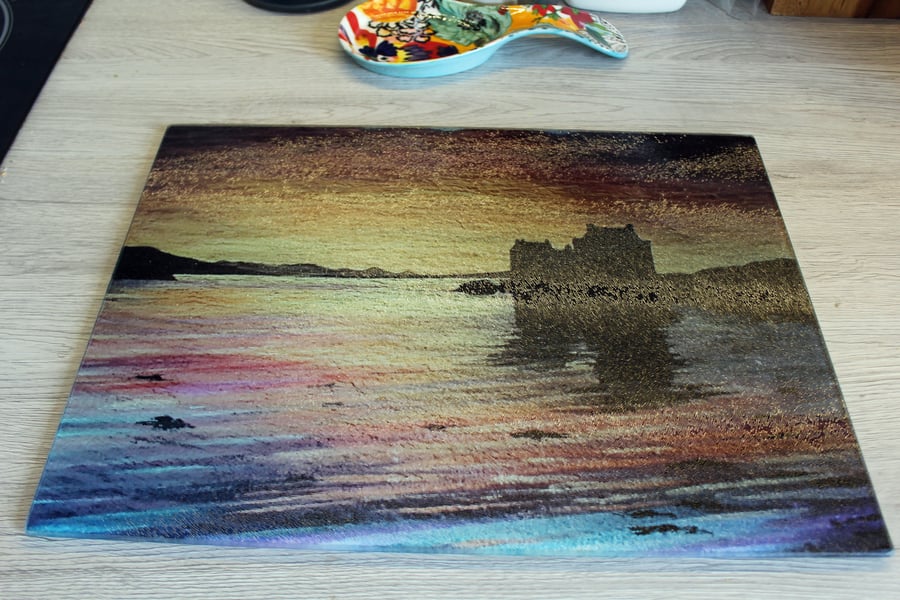 Eilean Donan Sunset Glass Chopping Board