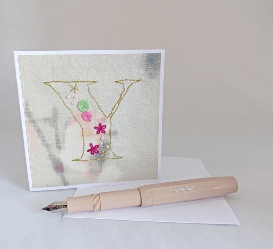 SALE Hand Stitched Letter Y Card