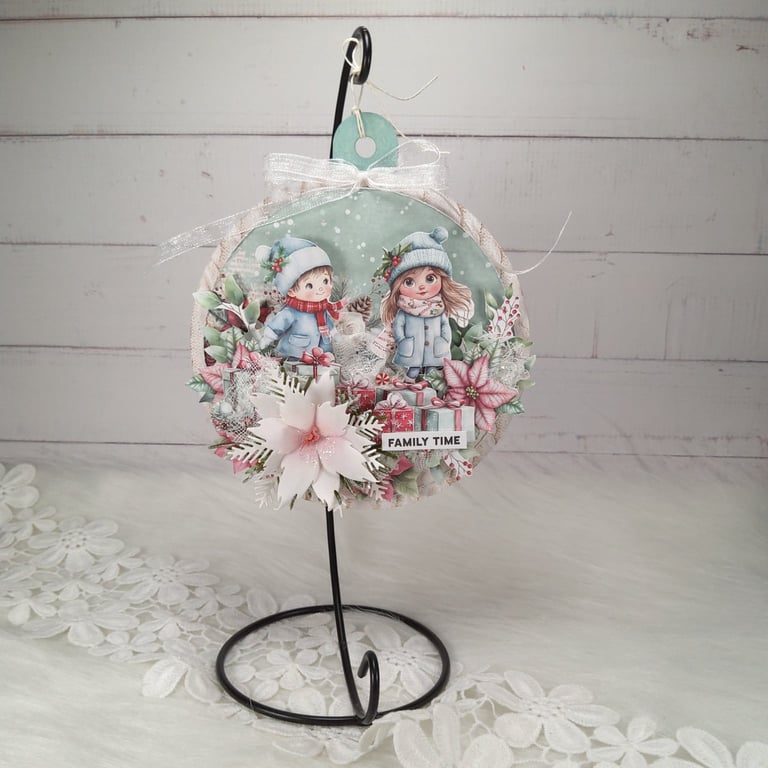 Handmade Christmas Bauble Decoration (1b)-Family Time Winter Ornament 