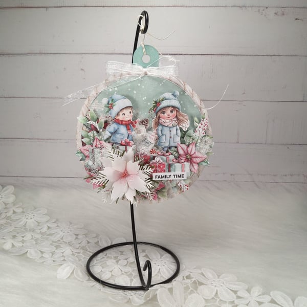 Handmade Christmas Bauble Decoration (1b)-Family Time Winter Ornament 