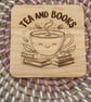 Wooden Coaster - Tea and Books - 10cm Square design handmade