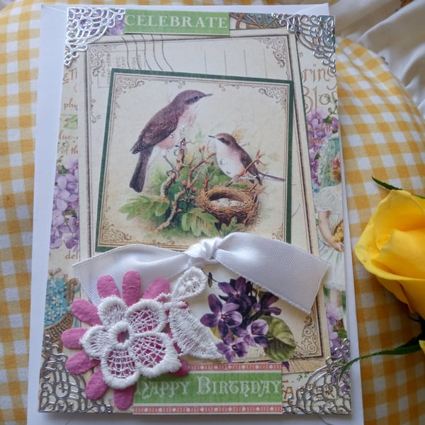 Vintage-style Birthday Card - Special Birthday Card - Bird Birthday Card