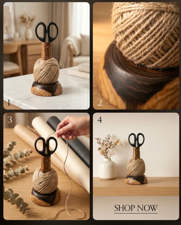 Wooden twine  and scissors holder