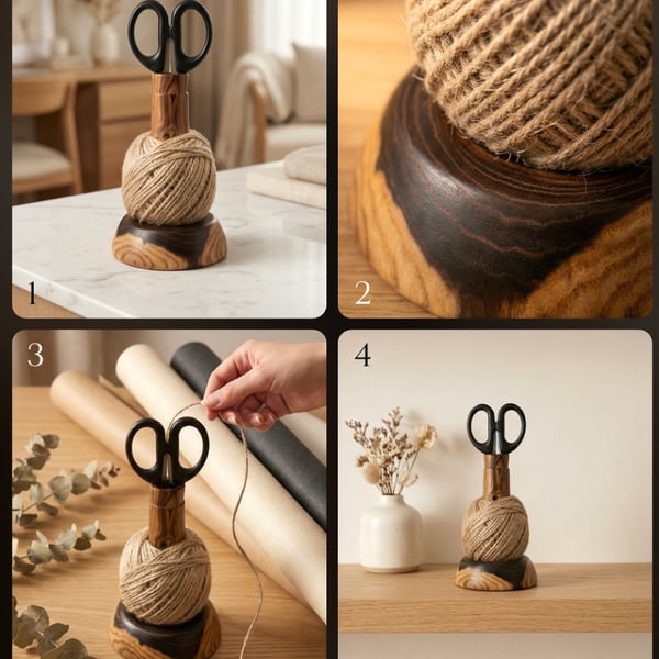 Wooden twine  and scissors holder