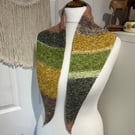 Cotton mix yarn Mustard Green earthy colours wrap scarf neckerchief 120cms long 