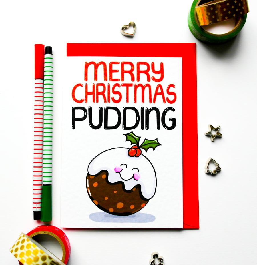 Christmas Pudding Christmas Card, Cute Christmas Card For Grandson,Granddaughter