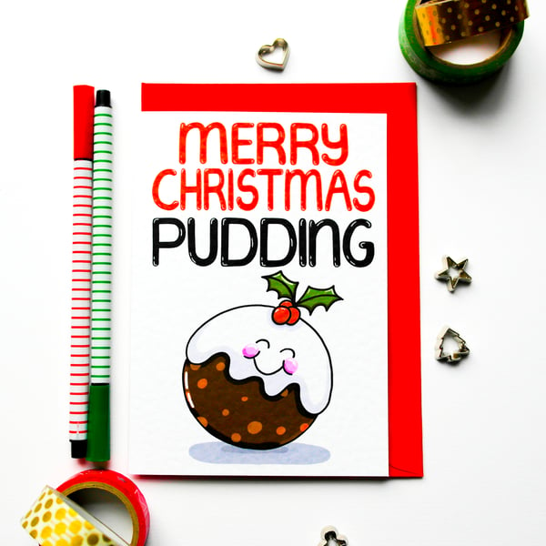 Christmas Pudding Christmas Card, Cute Christmas Card For Grandson,Granddaughter