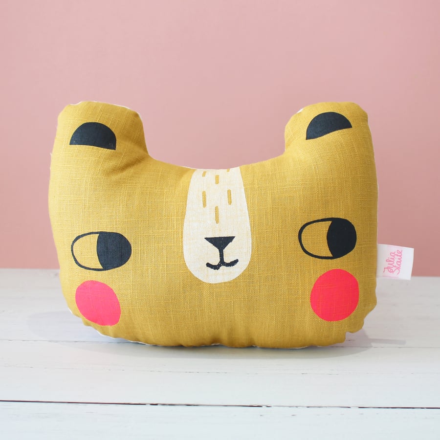 Screen printed bear cushion - Mustard