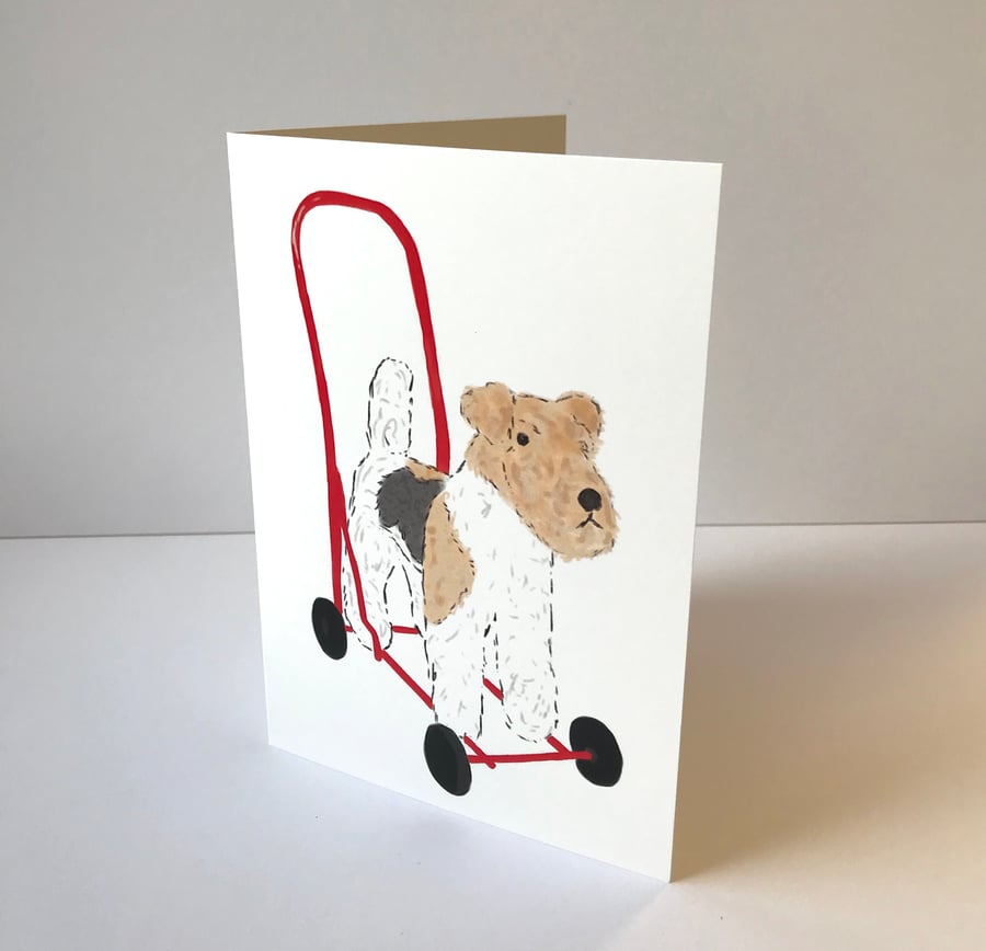 Fox Terrier Toy on Wheels Card