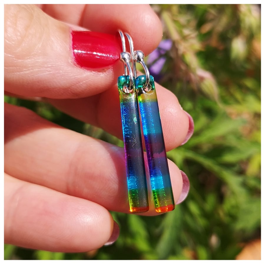 mulit-coloured glass earrings on sterling silver hooks