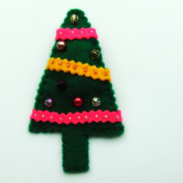 Xmas Tree Felt Brooch  