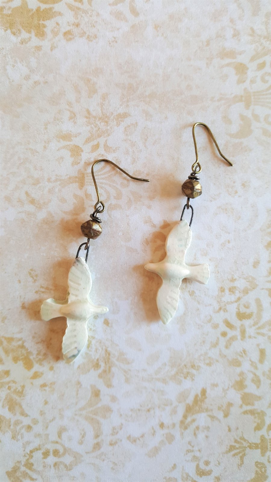 Delicate Ceramic Bird Dangle Earrings Artisan Handmade