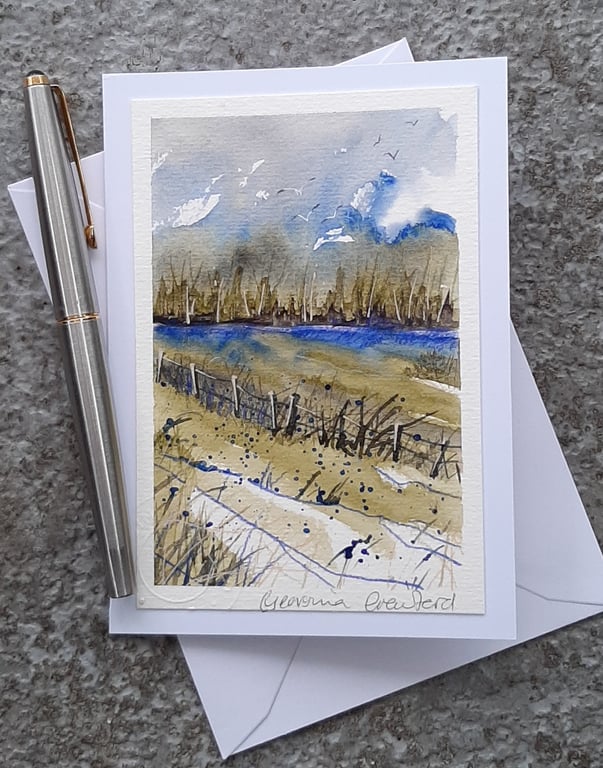 Bluebell Woods. Original Painting.  Blank Card. Countryside. Paper Art. 