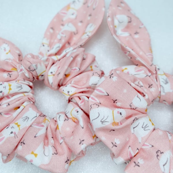 Easter Scrunchies, Pink Spring Bunny Scrunchies, Scrunchies with Bow