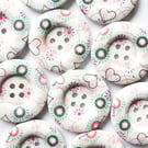 15 Wooden Buttons, Hearts and Flowers on White, Large 30mm Wide