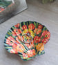 Orange Geums handpainted shell trinket dish