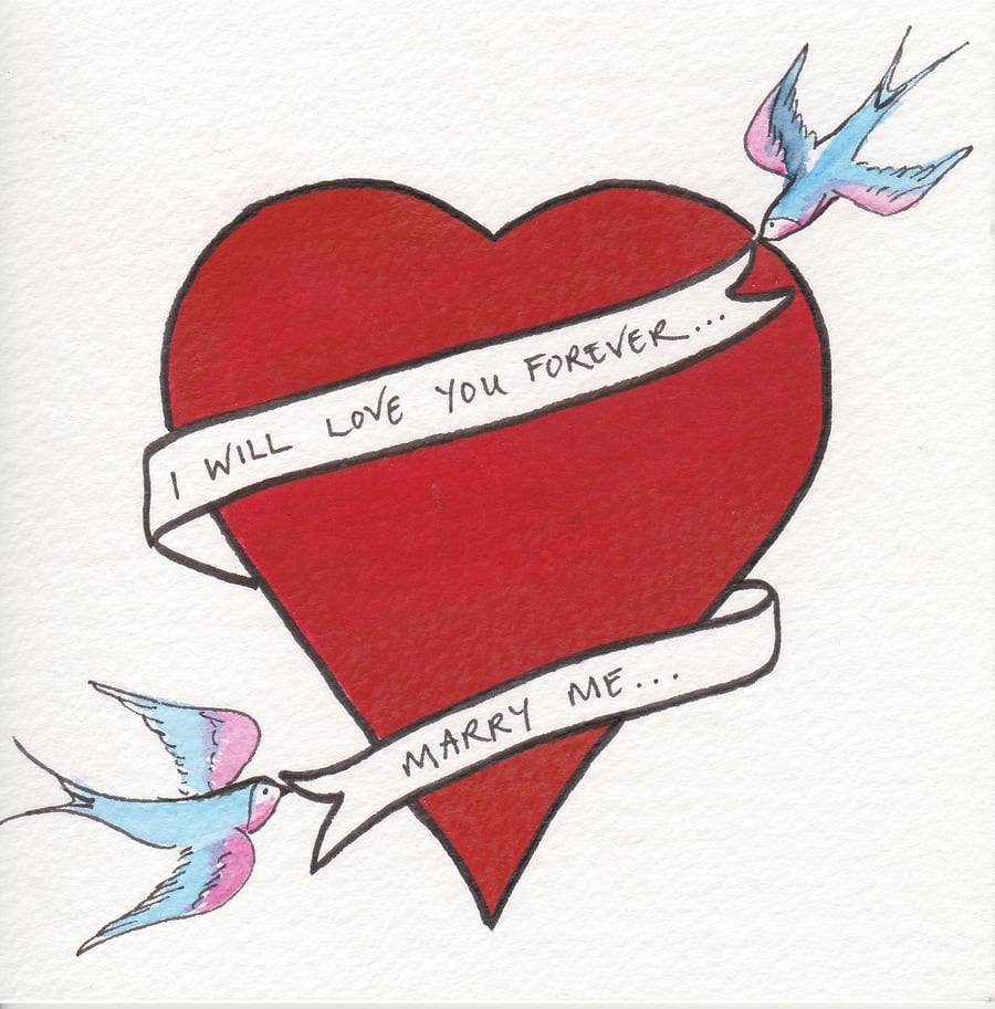 Hand painted card - Proposal Tattoo - Marry Me...