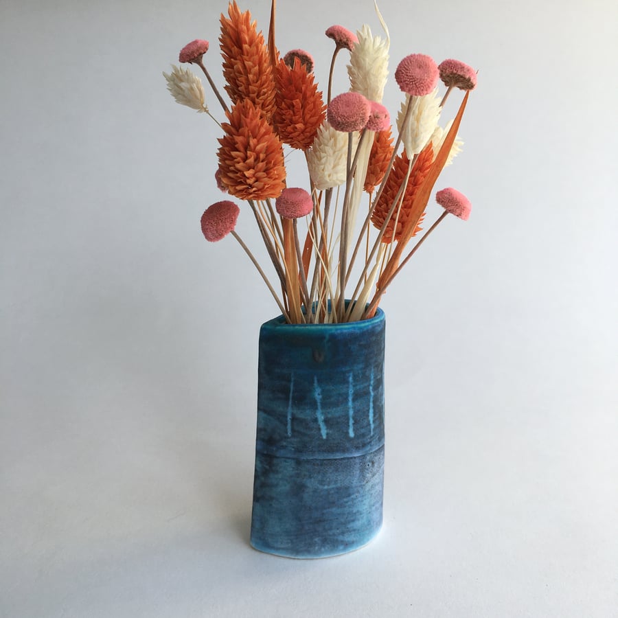 Blue Ceramic Vase for Flowers