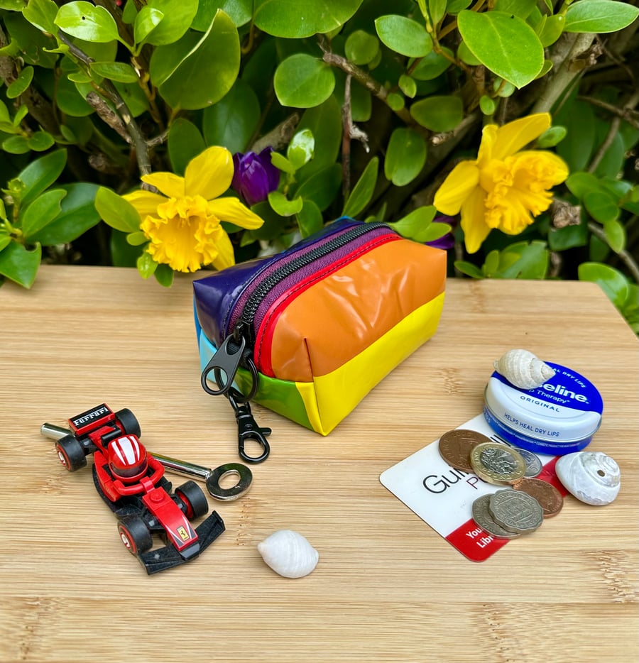 Rainbow - Repurposed Chunky Keyring Pouch - inflatable toy