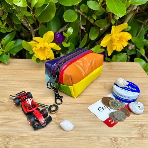 Rainbow - Repurposed Chunky Keyring Pouch - inflatable toy