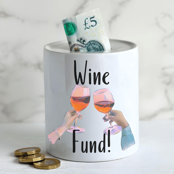 Ceramic Money Box - Novelty Present -WINE Fund