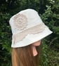 Reversible bucket hat - Cream cotton - upcycled 