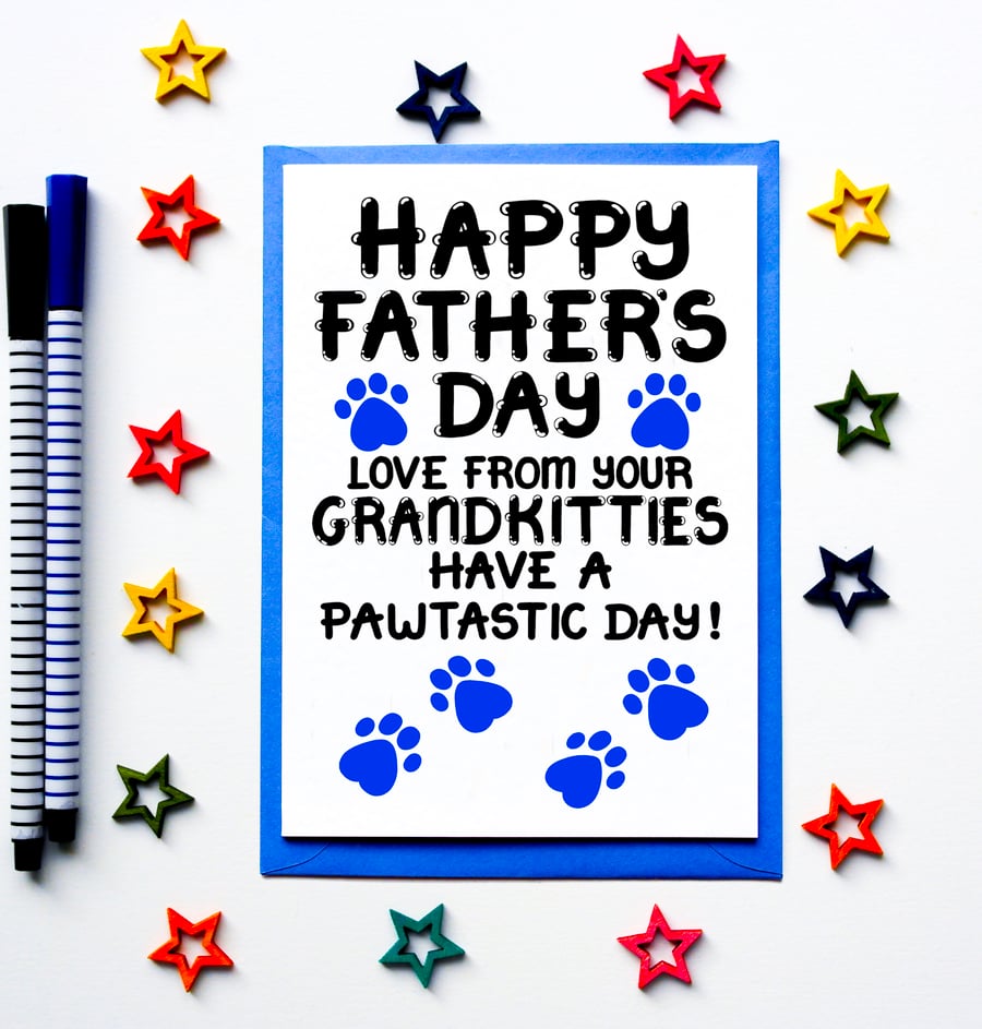 Father's Day Card For Grandad From Grandkitties, Fathers Day Card From Cats, Pet