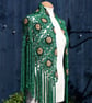 Crochet triangular shawl in sparkly gold, dark green and emerald - design LF433 - Image 3